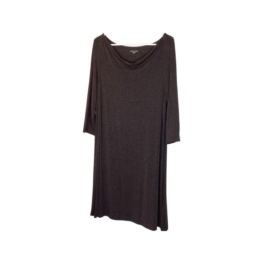 Eileen Fisher Womens Drape Neck Tunic Dress Charcoal Brown Italian Yarn Sz M EUC